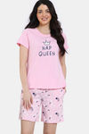Zivame Joyful Jingles Knit Cotton Shorts Set - Rose Shadow — thumbnail 2